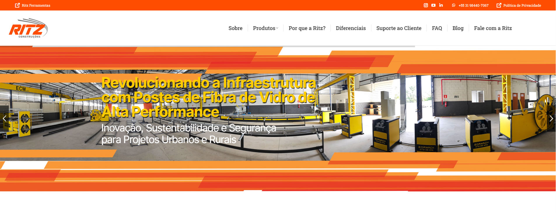 Ritz Construções — website para soluções em PRFV desenvolvido pela Alínea Conecta